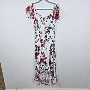 J for Justify Floral Maxi Dress Size XL Hi Lo Roses Comfort Off or On Shoulder